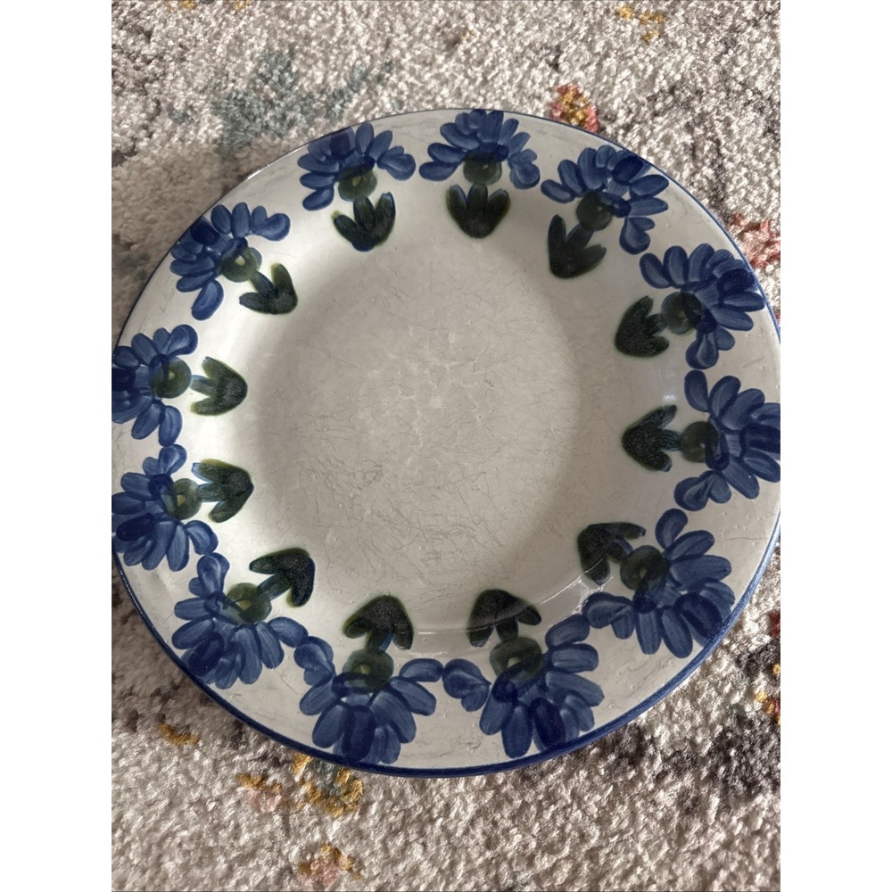 Louisville Stoneware USA Bachelor button 11 inch dinner plate, Slate Blue/Forest